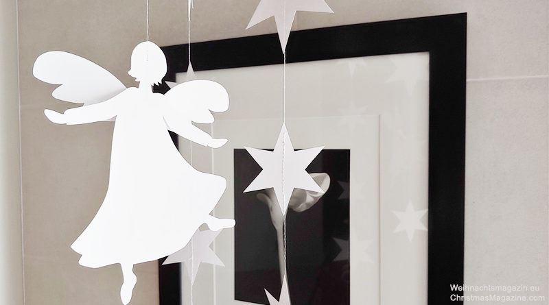 Christmas decoration, do it yourself, paper, angel, clouds, stars